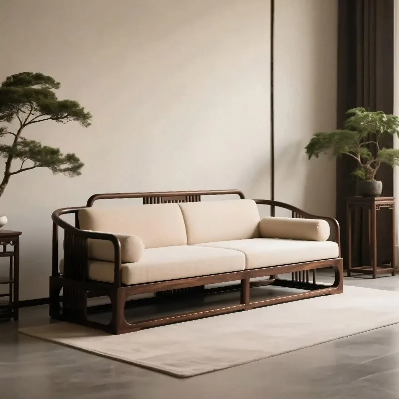 Light Luxury Minimalist Straight Row Sofa Reception Sofa North American Black Walnut