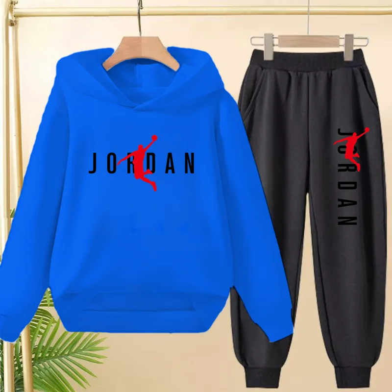 

Autumn Winter Children 3-12 Age 2 Piece Casual Boy Girl Outerwear Hoodie Trousers Pullover Hooded Outdoor Basketball Sportswear
