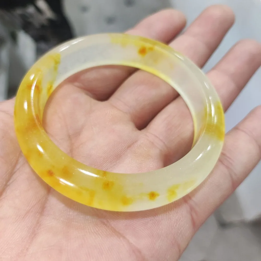 

Ice white background floating yellow flower bracelet high ice jade bangle bangles for women aristocratic temperament travel