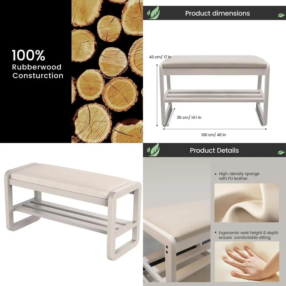 2-Tier Shoe Storage Bench with Cushion Seat, 10 Pair Organizer, White, 39 Inch Entryway Shoe Rack