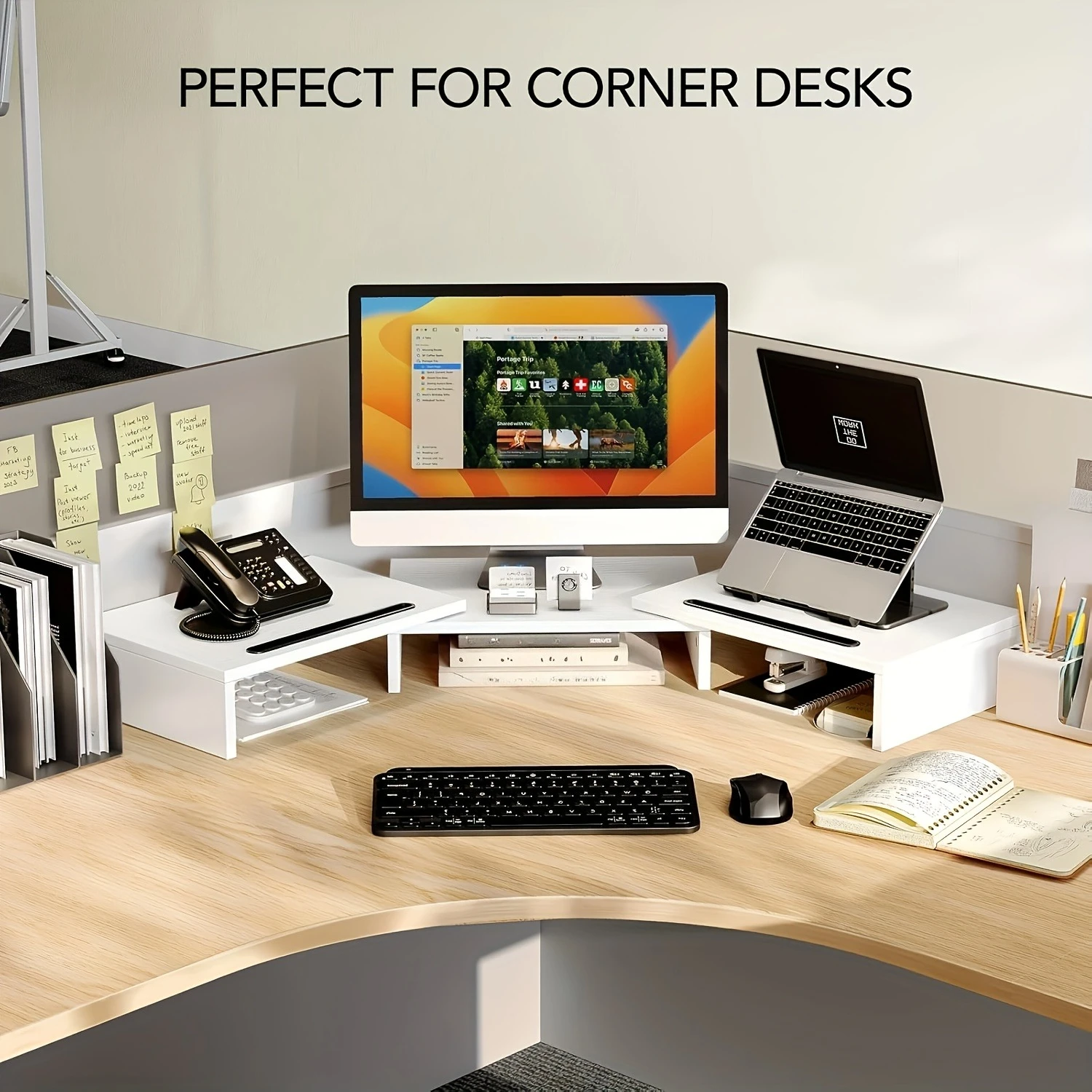 Extra Long Wooden Dual Monitor Stand Riser with 2 Slots, Up To 22lbs Underneath Storage, Adjustable Length & Angle,for PC Laptop