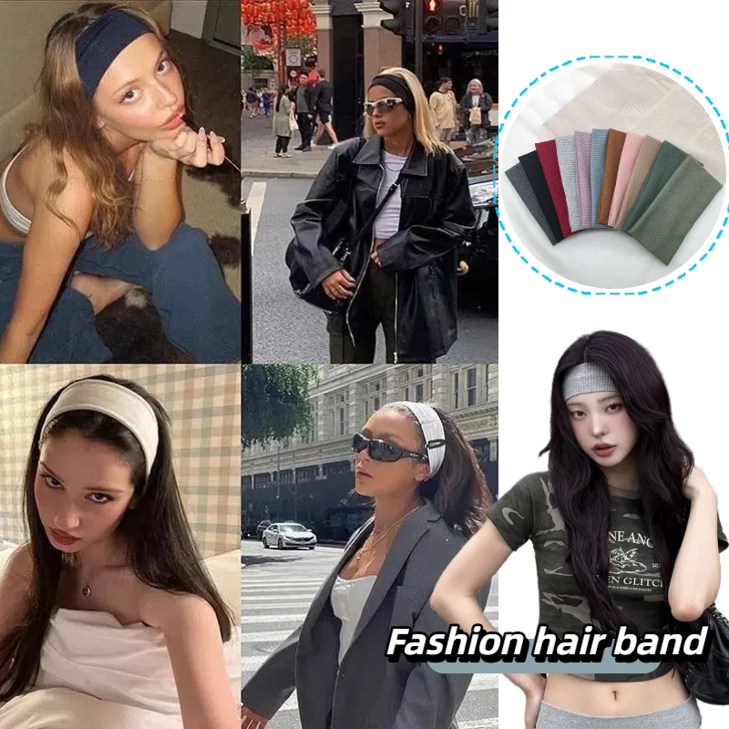 

Women Korean Knitted Hair Band Elastic Sports Yoga Gym Running Fashion Hair Accessories Sweat-absorbent Hair Band Accessory Girl