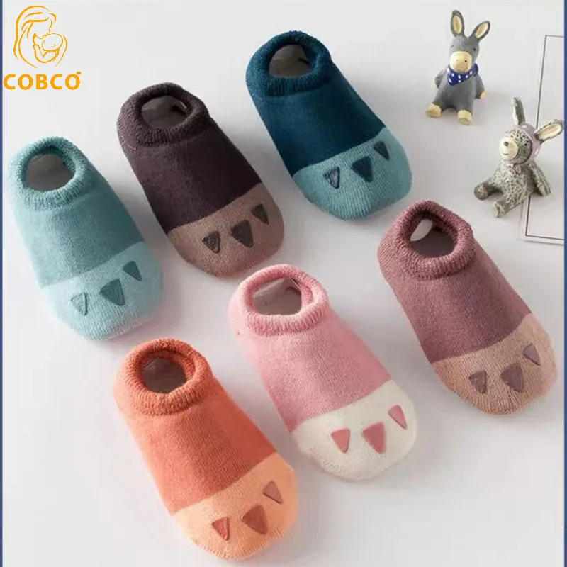 

3 Pairs Newborn Cartoon Splicing Socks Soft Comfortable Boys Girls Skin Friendly Cat Paw Socks Glue Dot Anti-slip Floor Socks