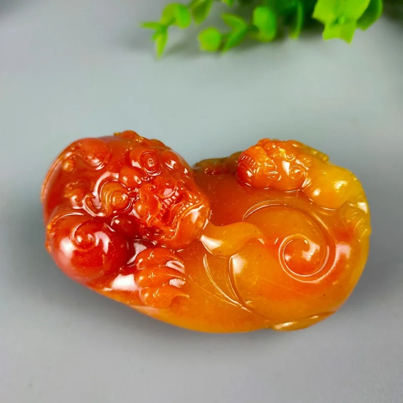 Imitation Shoushan Stone Bloodstone Chopsticks Mother and Child Beast Handle Resin Craft Small Ornaments Stall Jade Hand Pieces