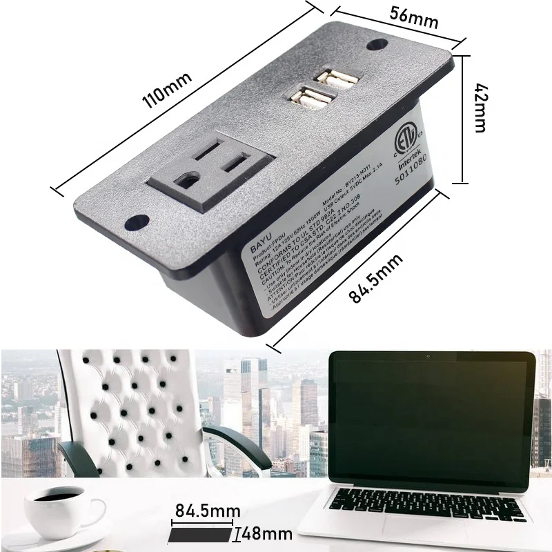 Factory Stock Recessed USB Desk Office Furniture Sofa 1Outlet AC Power Grommet Socket