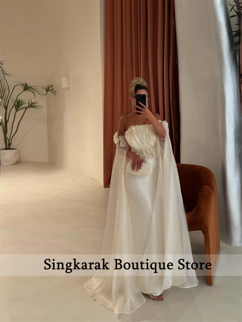 

Ivory Evening Dress Off Shoulder Floor Length Puffy Sleeves Customized Prom Party Women فساتين حفلة موسيقية
