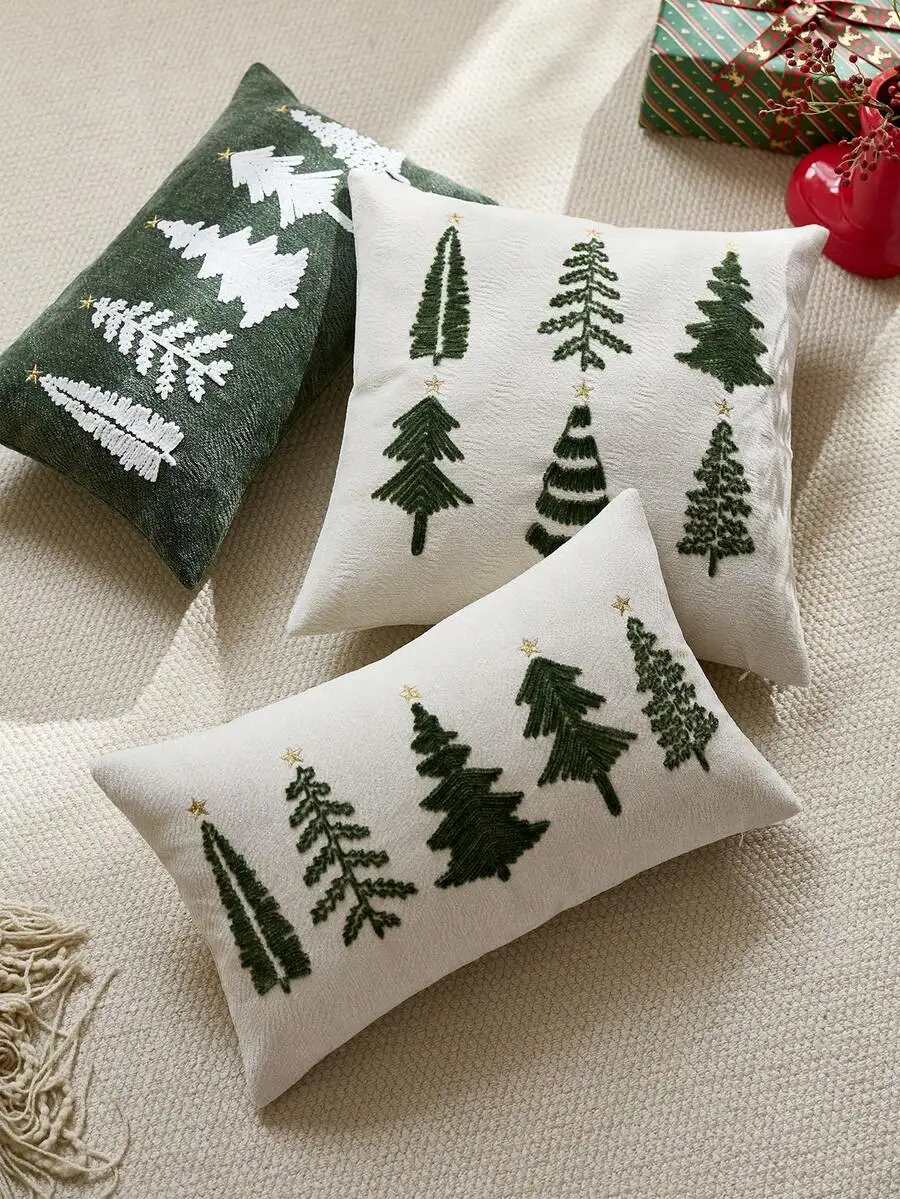 

1шт зеленая рождественская елка вышитая наволочка без вставки