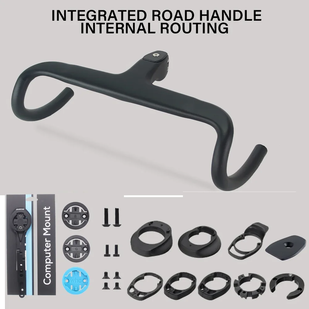 No Logo Road Bike Full Carbon Fiber Internal Cable Integrated Bicycle Handlebar Cockpit For 360mm-380mm With Mount Spacers