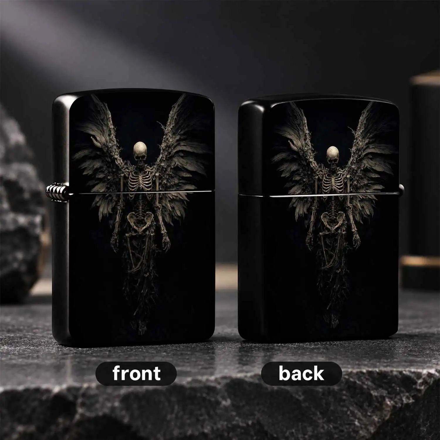 Dark Aesthetic Fallen Angel Skeleton Art Lighter, Stylish Portable Everyday Carry Accessory, Unique Gothic Decor Collectible, Ideal Gift For Art Enthusiasts, Versatile Use For Outdoor Camping, Home Candle Lighting And Daily Scenarios A Humo