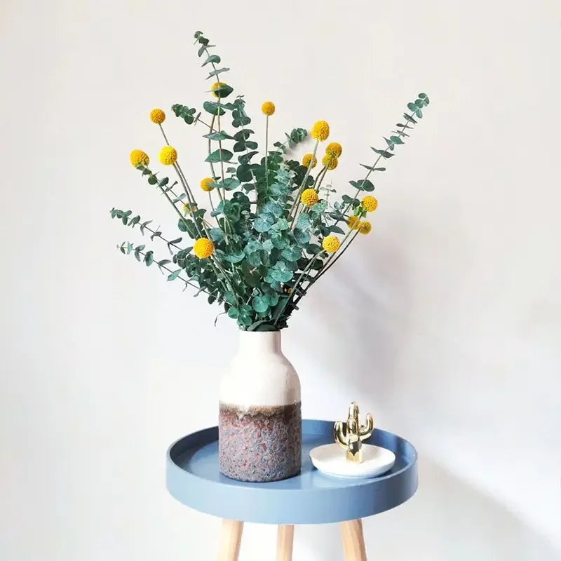 Charming Natural Craspedia Eucalyptus Dried Flowers - Yellow Hue, Distinctive Shawl and Balls Bouquet for Eye - Catching Decor