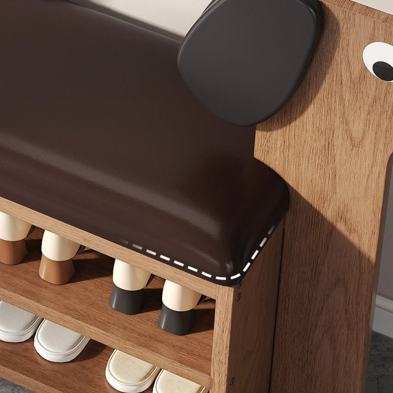 Door Dog Shoe Stool Multi-Layer Shoe Rack with Cushion Seat Space-Saving Entryway Organizer Modern Hallway Bench with Shelves