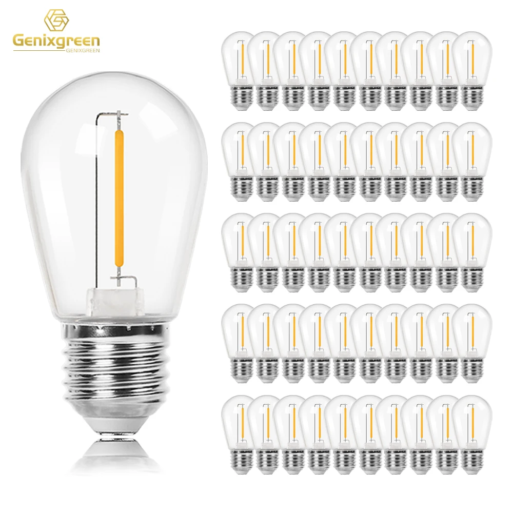 Guirxiété lumineuse LED S14 1W, ampoules égales à 11W, base vintage Edison, plastique étanche, ampoule de remplacement extérieure, décoration de