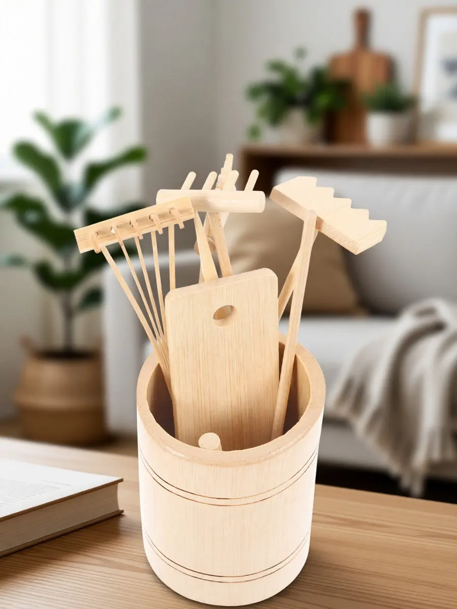 1Set Wooden Mini Zen Garden Rake Set for Sand Table Decor Creative Stress Relief Tool Small Lightweight Rake for Tabletop