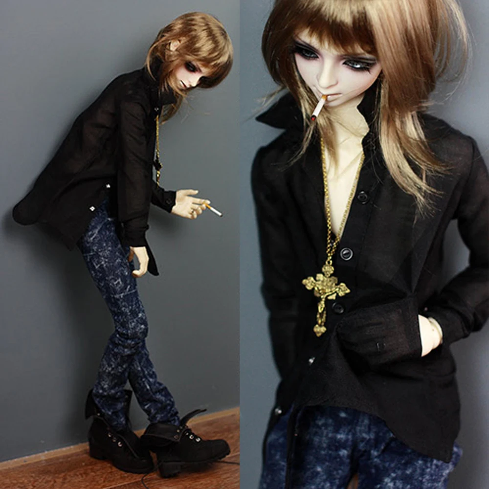 

G10-242 1/4 1/3 Uncle SSDF POPO68 SD BJD MSD doll baby clothes Black silk and cotton translucent chiffon shirt 1pcs