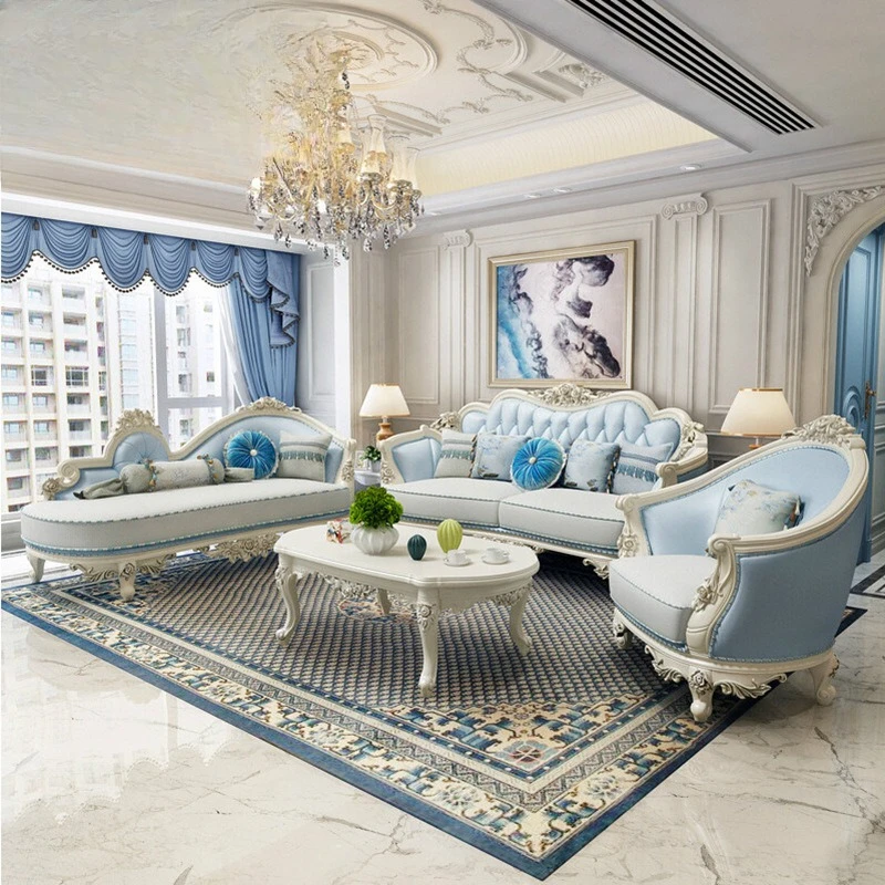 

European sofa 123 combination large apartment living room birch sofa American leather sofa coffee table combination furniture