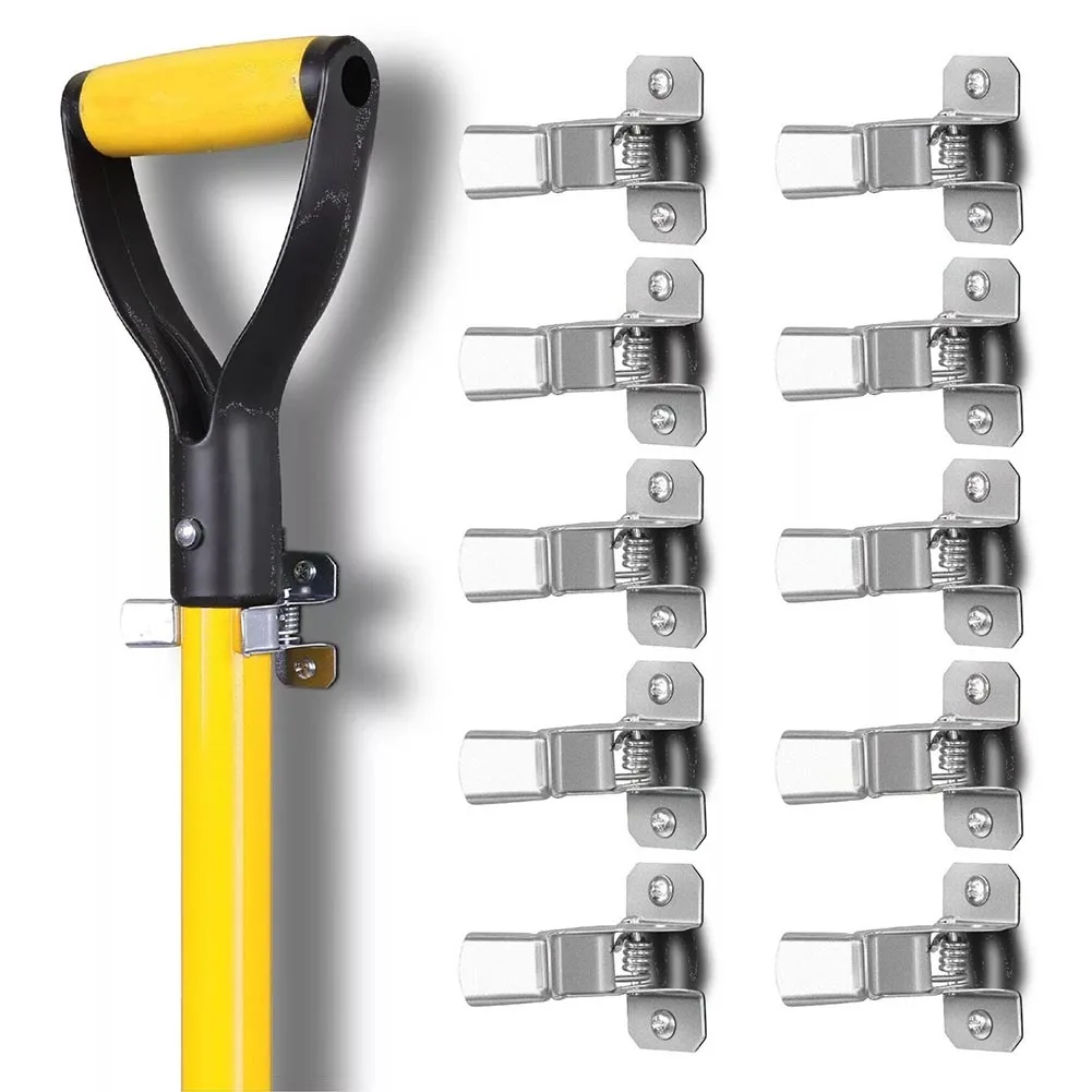 10Pcs Shovel Holders Outdoor Garden Wall Mount Tool Holder Metal Spring Clips For Garage Shed Organizers Yard Tool Organizer