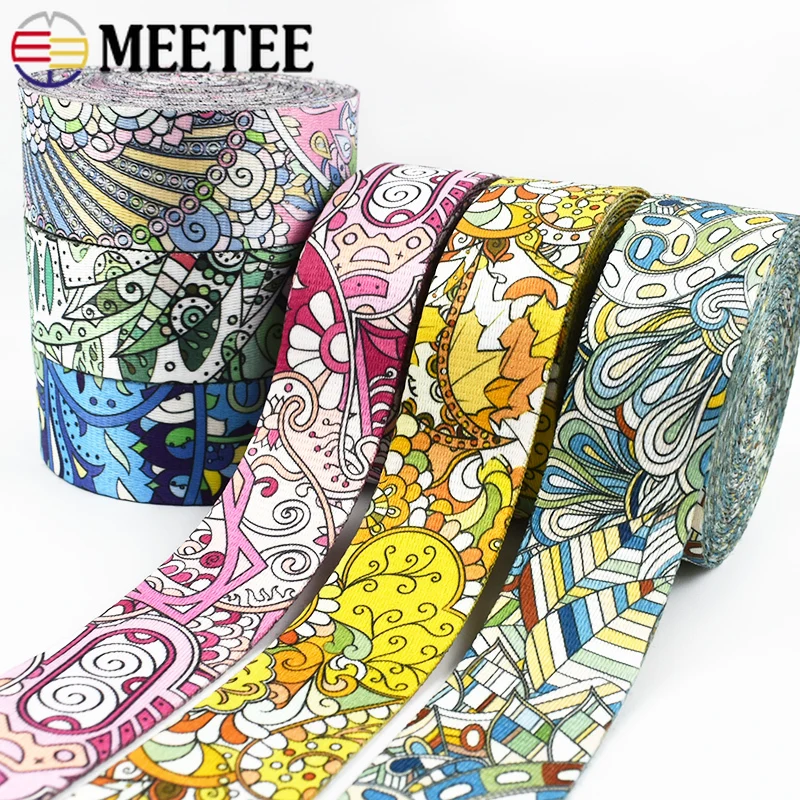 

2-10M 38mm Meetee Printed Ethnic Strap Jacquard Ribbon Webbing Bag Straps Canvas Belt Clothing Band Bias Binding DIY Accessories