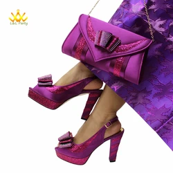 New Spring Autumn Super High Heels Shoes Matching Bag Set in Magenta Color For Nigerian Ladies Wedding Party