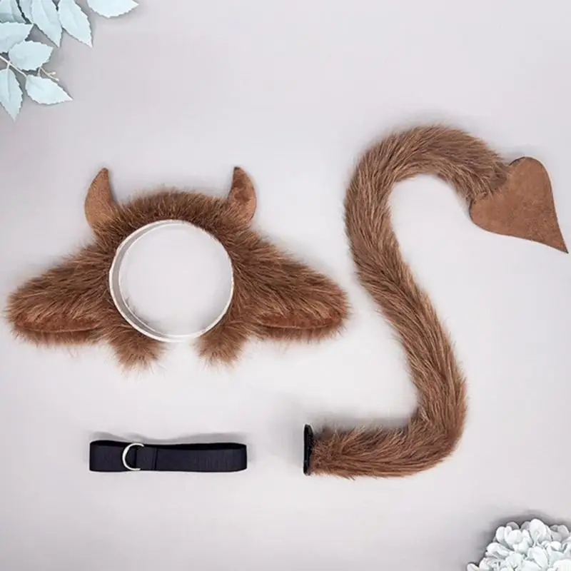 Tier Yak Kostüme Set, Yak Ohrstirnband mit Yak -Schwanz für Kinder Jungen Mädchen