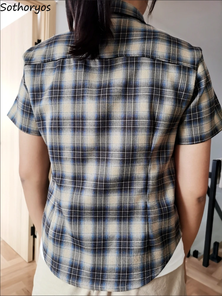 

Летние клетчатые рубашки женские тонкие винтажные сексуальные топы Y2k для девочек нежные классические Harajuku повседневные карманы студенческие Hotsweet уличный шик