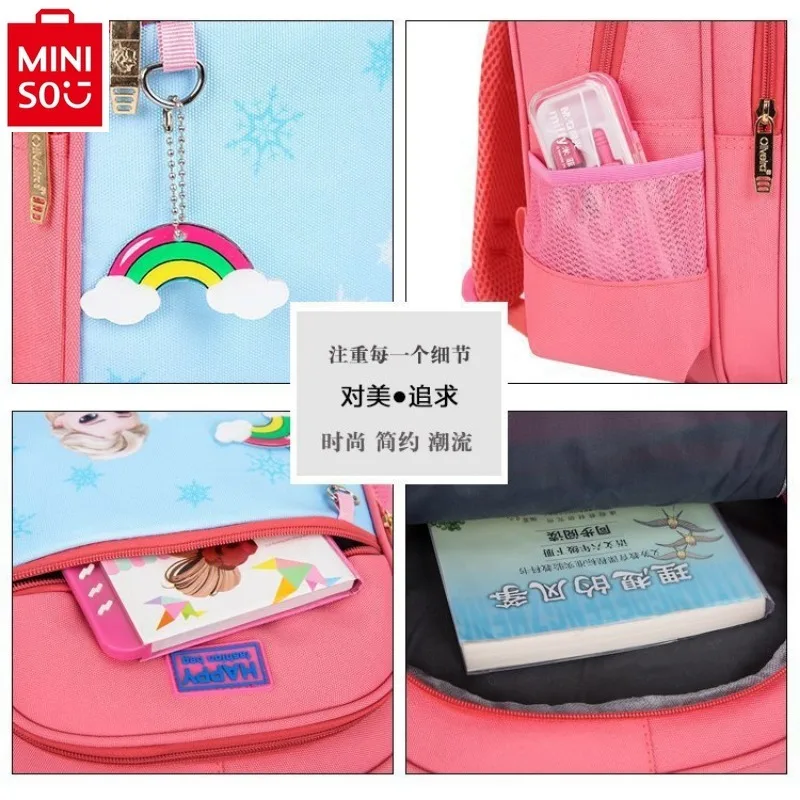 MINISO   Disney Cartoon Princess Elsa Cute Printed Backpack High Quality Lightweight Large Capacity Storage Backpack