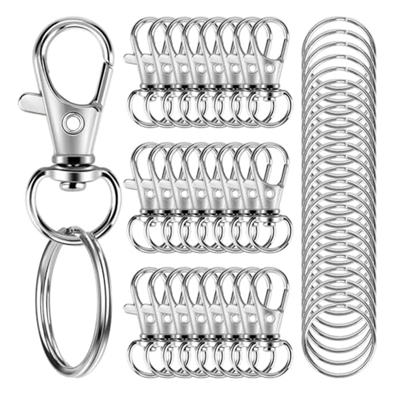 

200 PCS Metal Lobster Claw Clasp With Key Rings Silver Zinc Alloy Keychain Rings Making Kit For Crafts