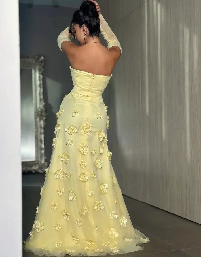 Customized Yellow Sleeveless Appliques Evening Dresses Gown Dresses Vestidos De Mujer Elegantes Para Fiesta 2024