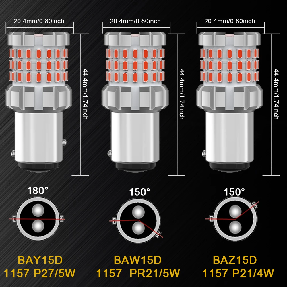 BMTxms 2Pcs 1157 BAY15D P21/5W BAW15D PR21/5W BAZ15D P21/4W LED Car Moto Brake Stop Lights Tail Red Signal Lamp Bulb 12V 62 SMD