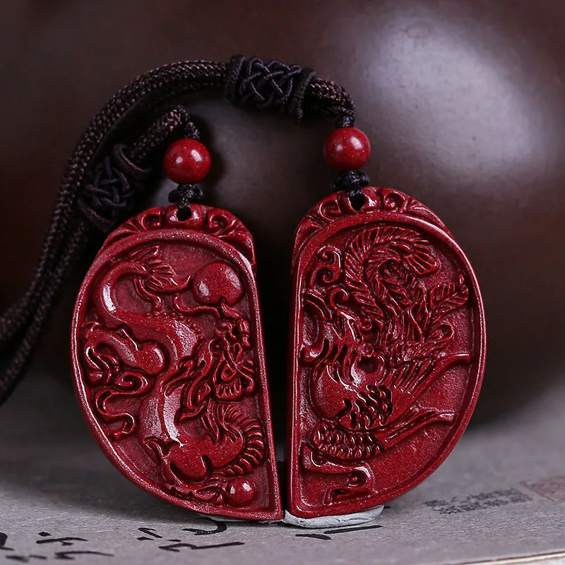 

Natural cinnabar Longfeng pendant lovers a pair of token of love high content purple sand pendant