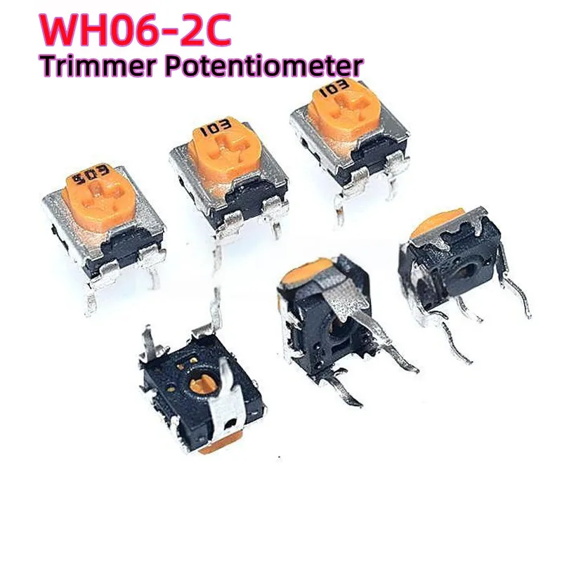 โพเทนชิโอมิเตอร์แบบปรับค่าได้ WH06 รุ่นแนวนอน 20 ชิ้น WH06-2C 1K 2K 5K 10K 20K 50K 100K 200K 500K 1M โอห์ม ตัวต้านทานแบบปรับค่าได้ 10K