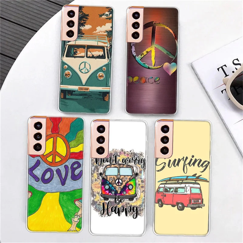 Hippie Peace Bus and Sunflower Phone Case For Samsung A34 A54 Galaxy A02S A12 A22 A32 A42 A52 A52S A72 A71 A51 5G A41 A31 A21S A