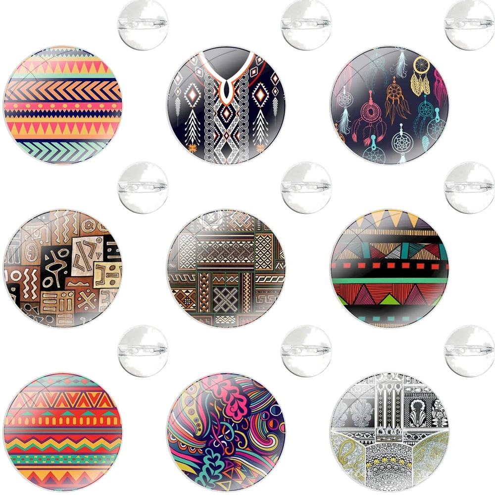 Glass Dome Brooches Shirt Lapel Bag Cute Badge Pins For Clothes Hat Accessories Traditional African totem