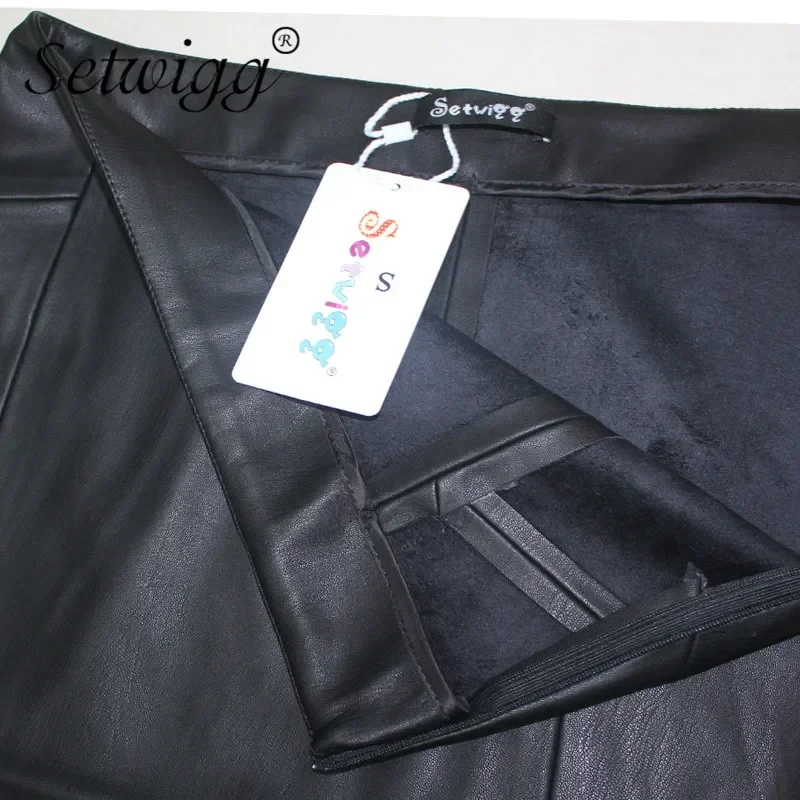 SETWIGG High Quality PU Leather Pencil Skirts Empire Waist Zipper Spring Black Faux Synthetic Leather Bodycon Office Skirt