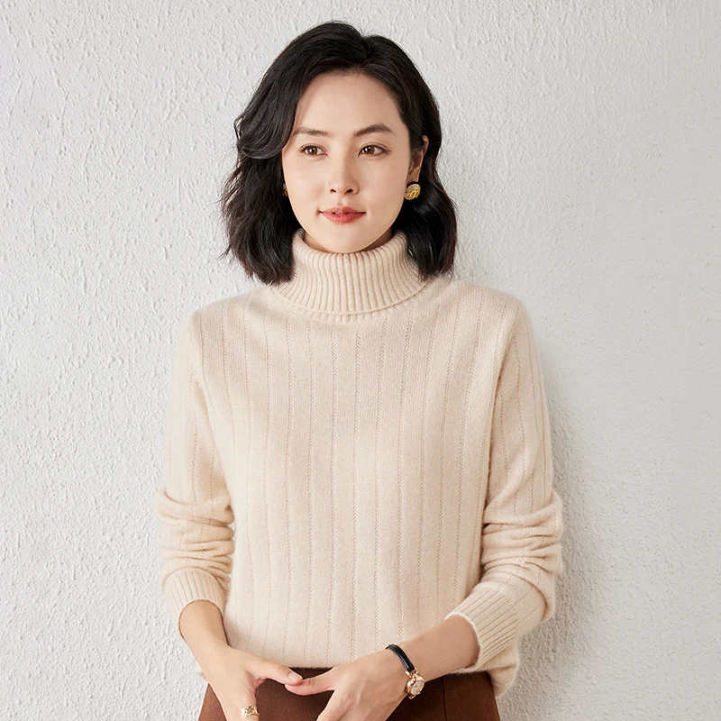 

Women Turtleneck 100% Merino Wool Sweater Classic Autumn Winter Thick Warm Woman Knitted Blouse Simple Soft Pullover Top Sweater
