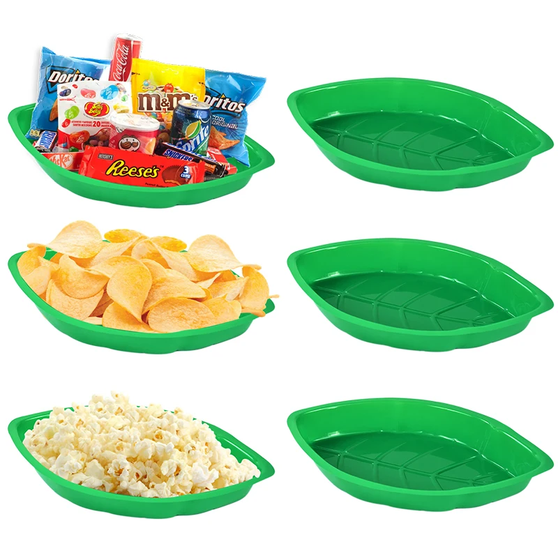 6Pcs Green Palm Leaf Plate Popcorn Plate Summer Luau Birthday Party Decorations Hawaiian Aloha Theme Party Candy Cookies Plates