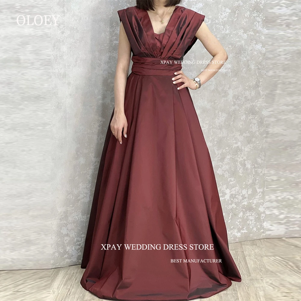 

XPAY Arabic Women Dark Red Taffeta Long Evening Dresses Vintage Cap Sleeves Floor Length Formal Prom Gowns vestidos de noche