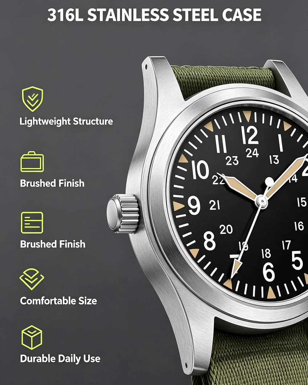 MILITREK 2025 Neue Militäruhr 37mm VH31 Herren Quarzuhr AR Saphir Edelstahl Wasserdicht 10Bar Leuchtend C3 Reloj Hombre – Detail 4