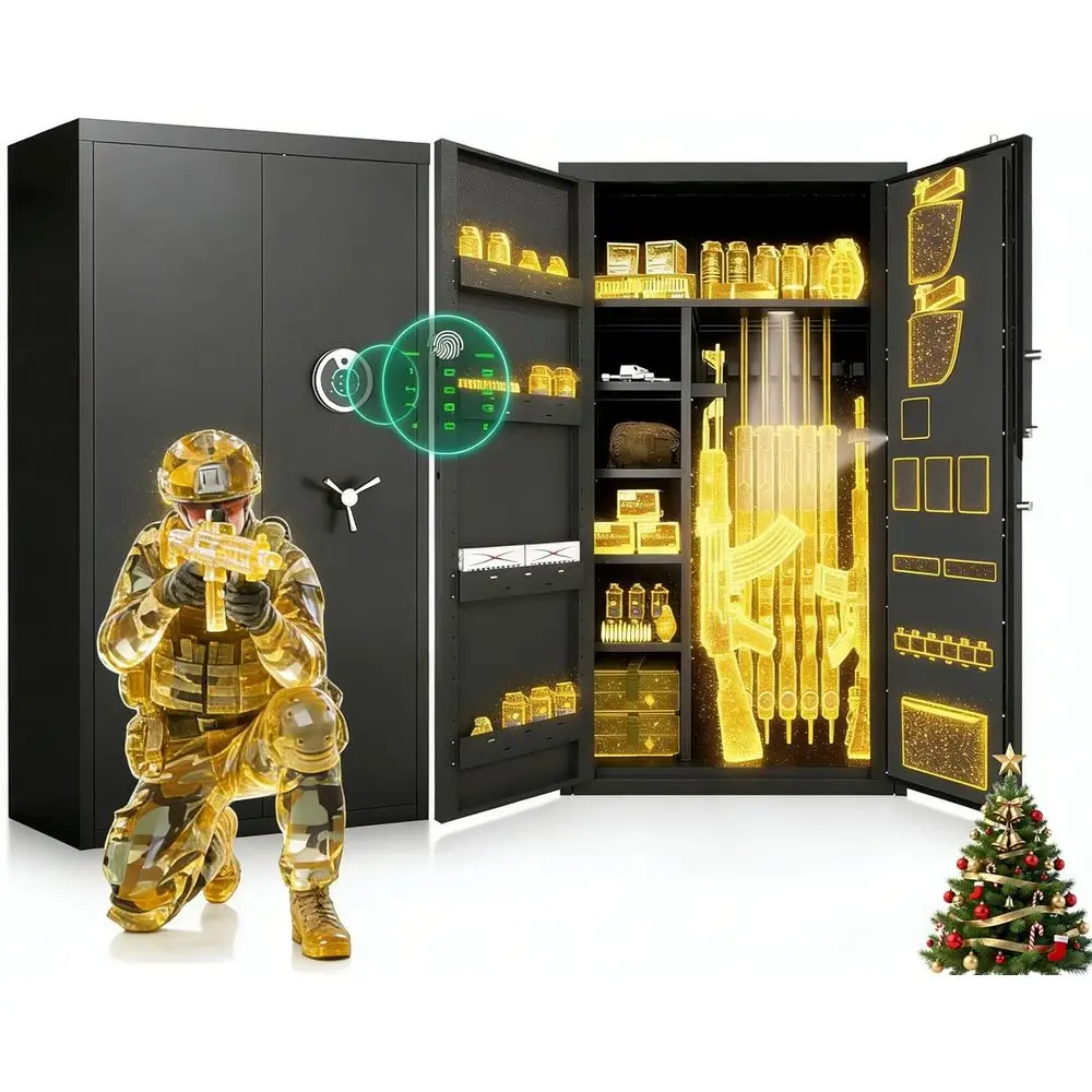 

48-Gun Capacity Biometric Safe with LCD Keypad, Adjustable Shelves for Rifles and Pistols, Unassembled Home Safe