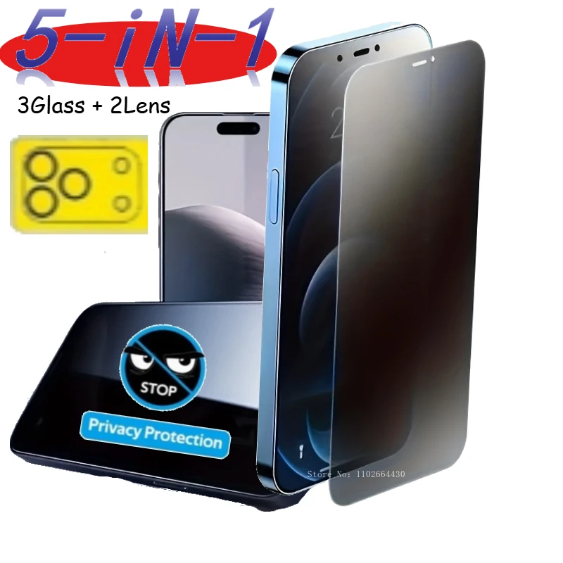 

3+2PCS 3pcs Anti-Spy Screen Protector for IPhone 17 16 Pro Max 15 14 11 Pro 12 13 Mini Air with 2PCS Lens Film for IPhone Series