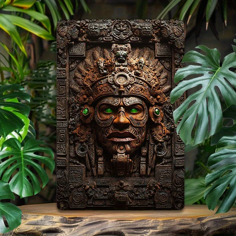 

Vintage Mayan King Mask Aluminum Wall Art, Rust-Resistant Metal Sign for Bedroom, Conference Room & Outdoor Decor
