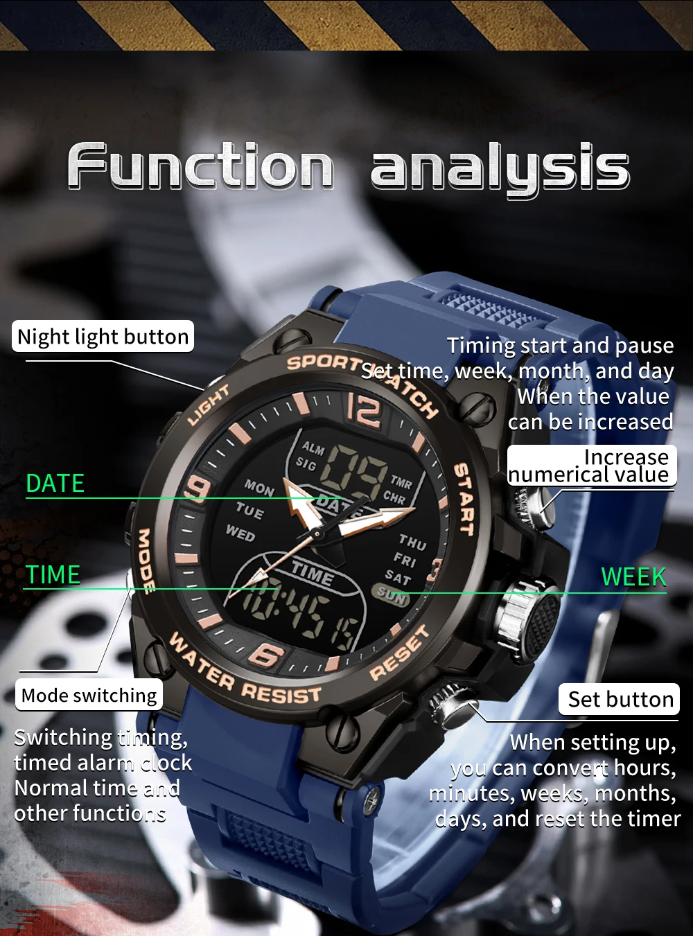 Il nuovo orologio elettronico per studenti 6252 di SANDA per sport all'aria aperta, impermeabile multifunzionale, dovrebbe essere un orologio elettronico da uomo a LED