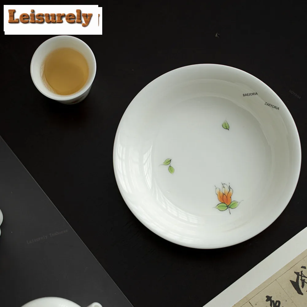 HOYIHM Hand-painted Finger Citron Flower Pot Bearing Holder Jade Clay White Porcelain Dry Brew Table Tea Tray Plate Tableware