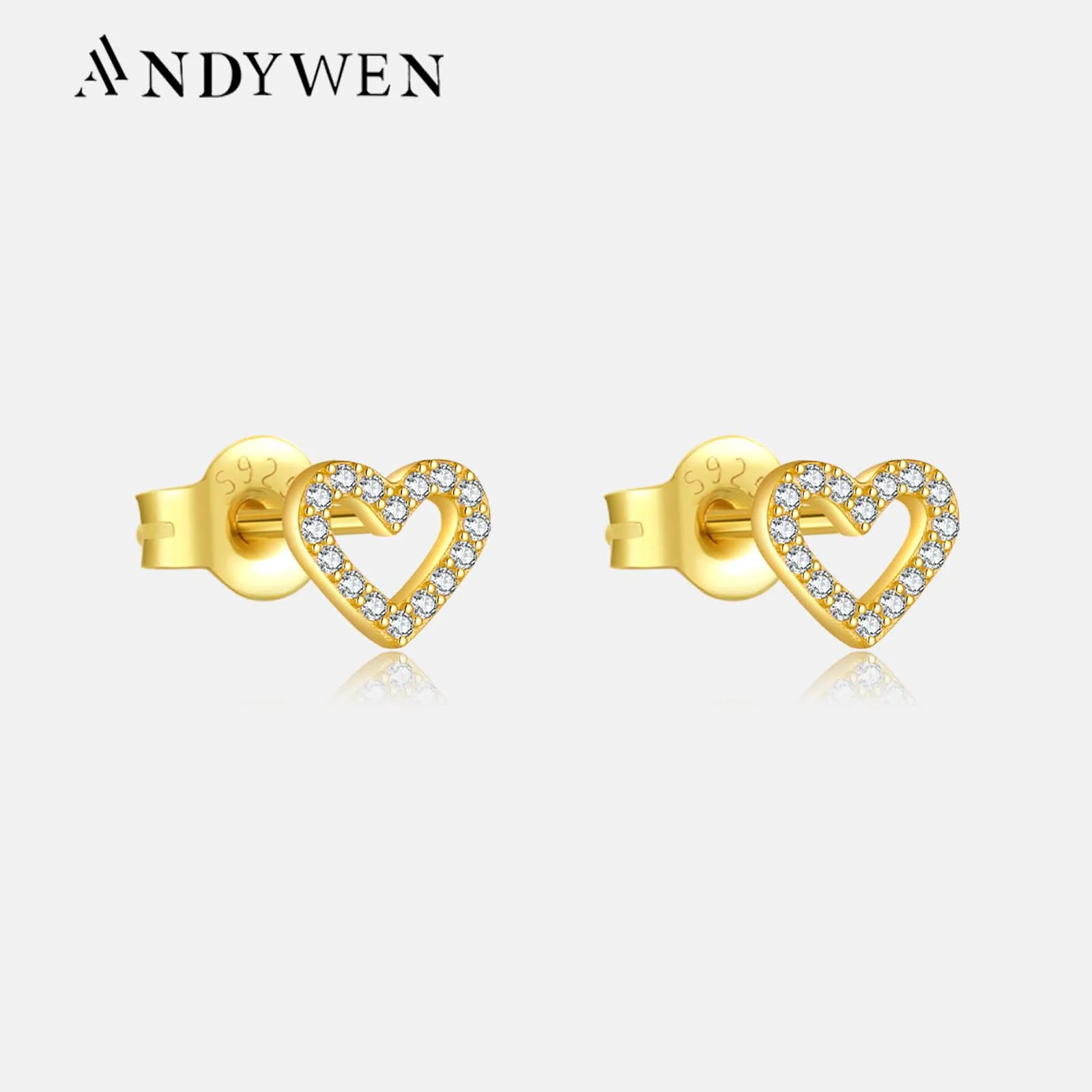 

ANDYWEN 100% 925 Sterling Silver Love Heart Stud Earring Clips Piercing Pendientes Women luxury Fine Jewelry 2024 Valentiens