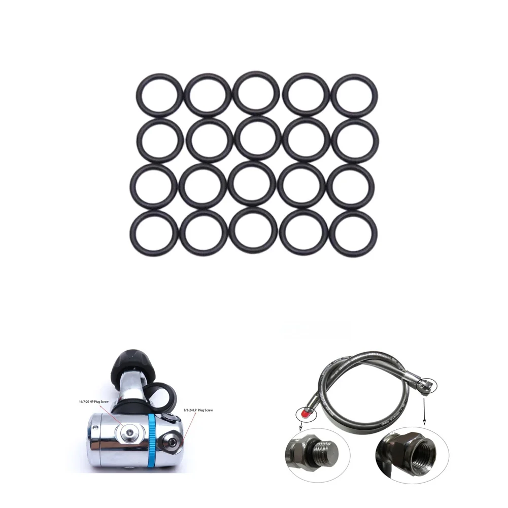 Scuba Diving O Ring Set 20PCS Nitrile Rubber for High Pressure Hose Fittings and Pressure Gauge Connector Seals