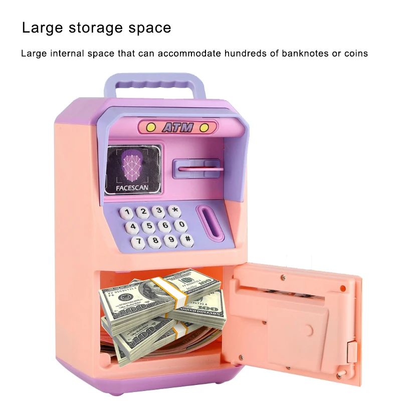 

Blue Pink Color Deposit Safe Box, Face Password Lock Roll Money Money Saving Boxes, Savings Can, Piggy Bank for Children