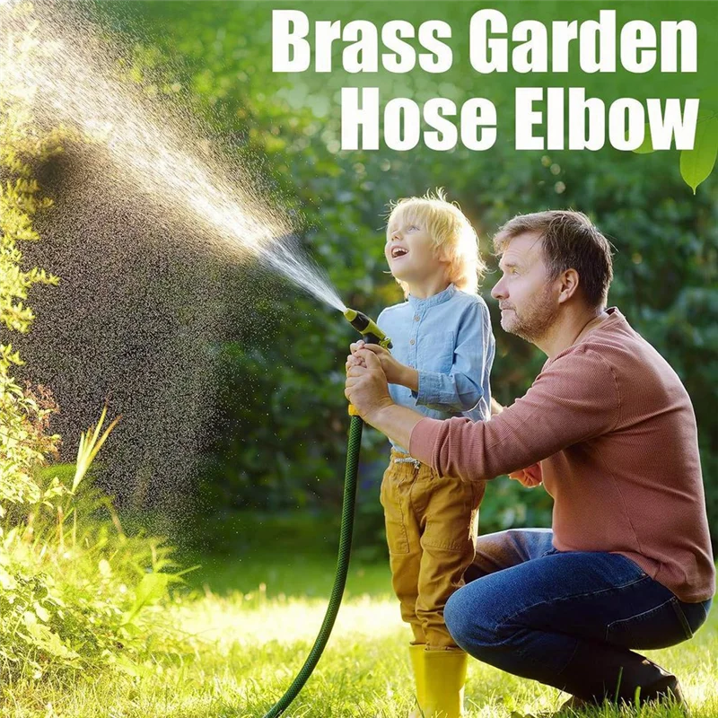 

ABAH-10 Упаковка Колено садового шланга 90-градусный переходник для шланга Твердый латунный колено для водяного шланга Сверхмощный соединитель для шланга 3/4 дюйма Easy Insta