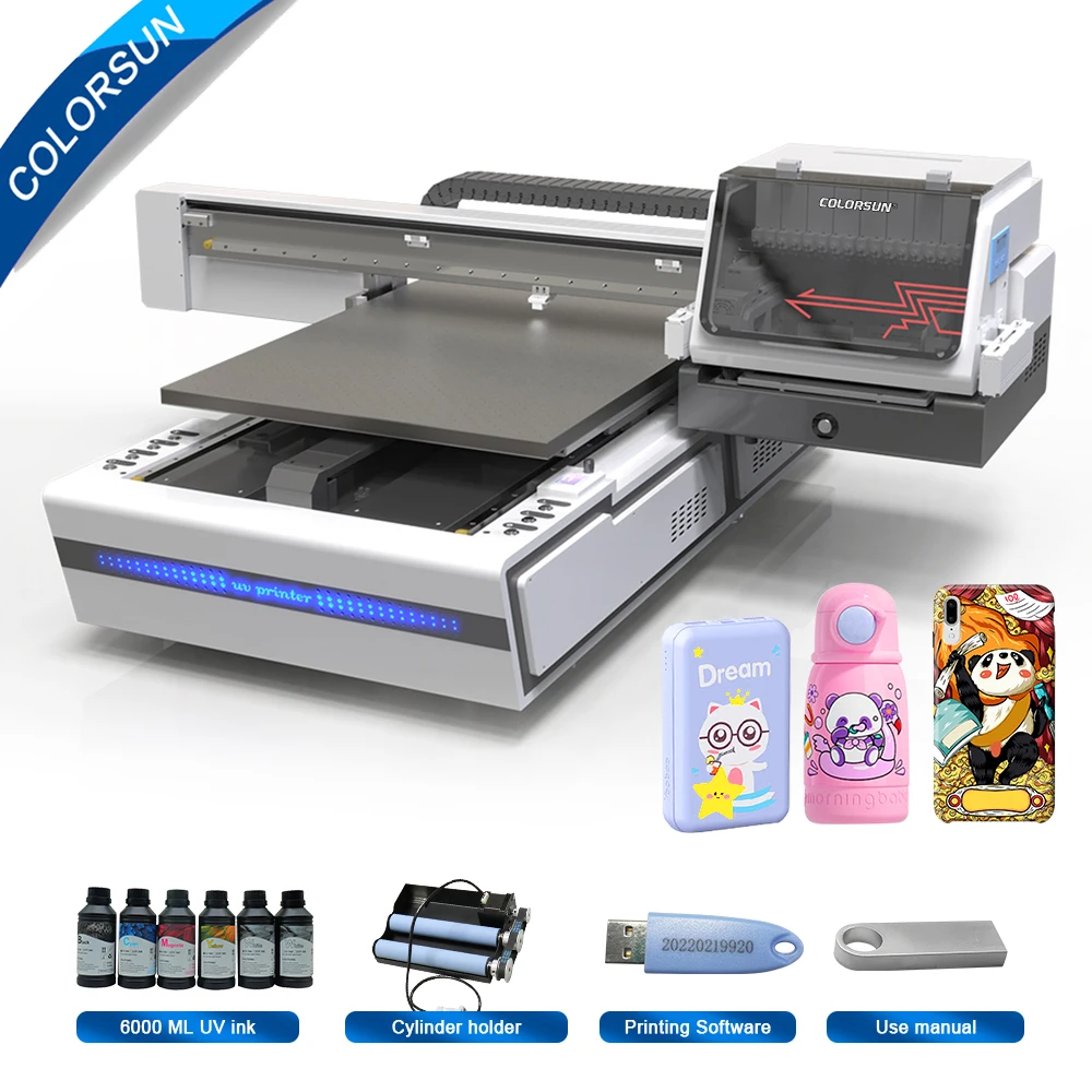 Colorsun A1 UV Flatbed Printer XP600/G5I/I3200UV Printing Machine A1 Printer for Phone case Acrylic Cylinder bottle Metal