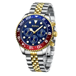 BIDEN Men's Watch Multi functional Quartz Watch Solid Steel Strap Six Pin Multi functional Waterproof Calendar Men's Clock