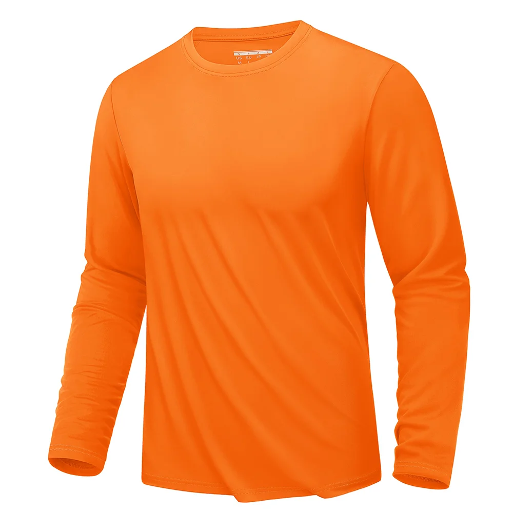 Simple Solid Color Men's Long Sleeve T-shirt Outdoor Run Sports Tees Loose O-neck Fashion Cotton Tops