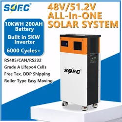 SOEC 10KWh All In One Off Grid /Hybrid System 5KWH Inverter with 51.2v 200AH Lithium Iron Phosphate Battery for Solar energy ESS